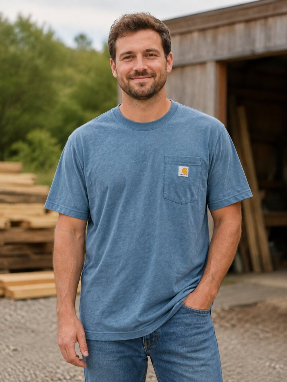 Carhartt K87 Men's LT Loose Fit Heavyweight Pocket T-Shirt Thundercloud Heather